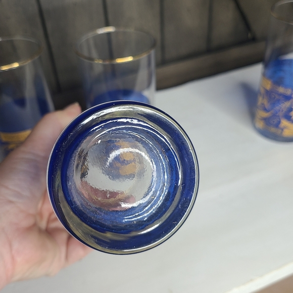 Vintage Cobalt blue and gold MCM Highball Glasses with Moroccan design Set of 4 - Picture 6 of 6